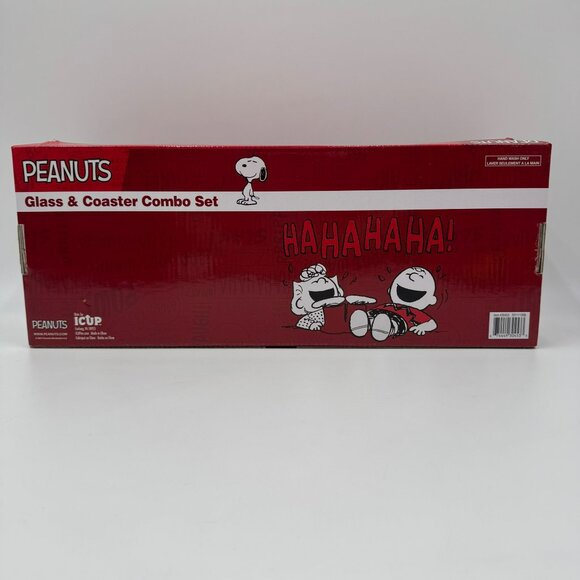 Peanuts Snoopy "Smile, Giggle, Laugh, Cuddle" 16oz Glass & Coaster Set - Picture 11 of 16